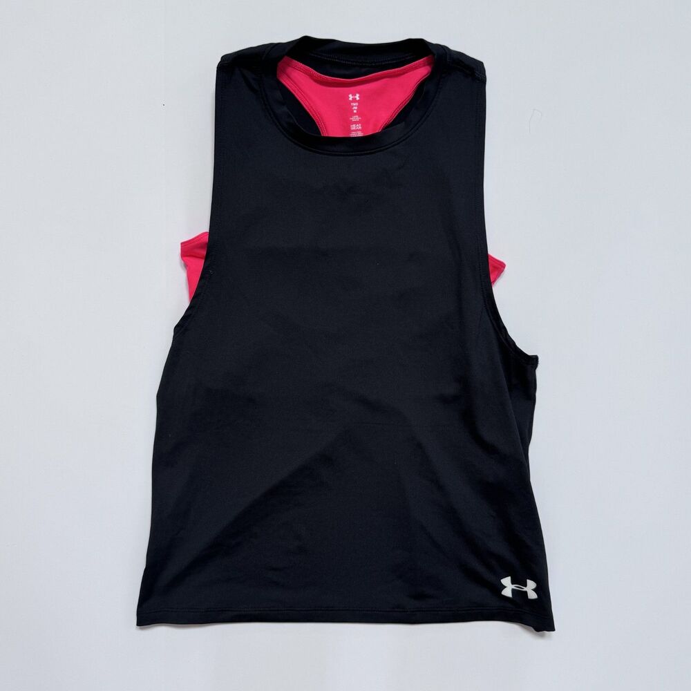 under armour girl size medium 2 in 1 tank top shirt YOUTH black pink